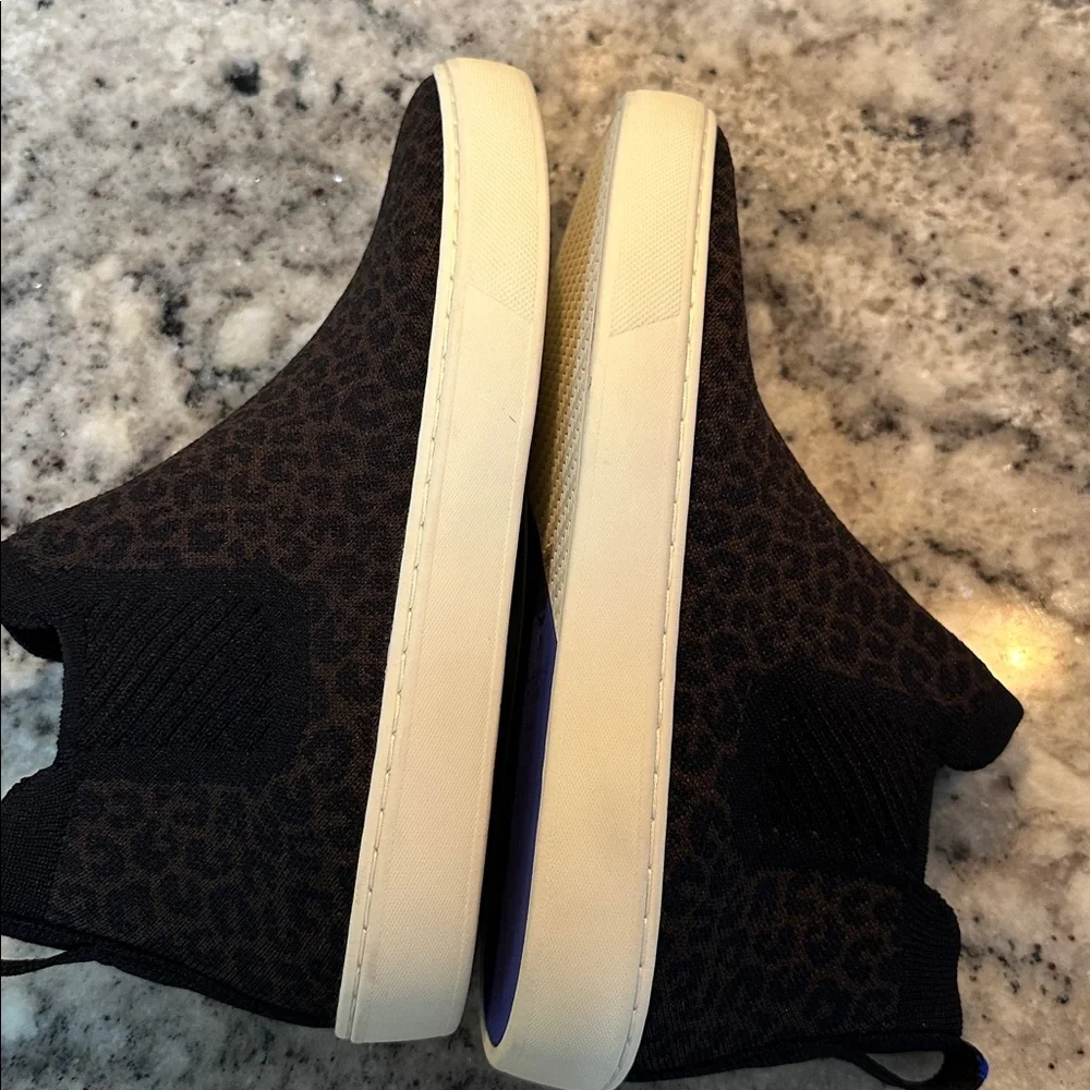 Rothy's Black and Brown leopard Knit Slip-Ons